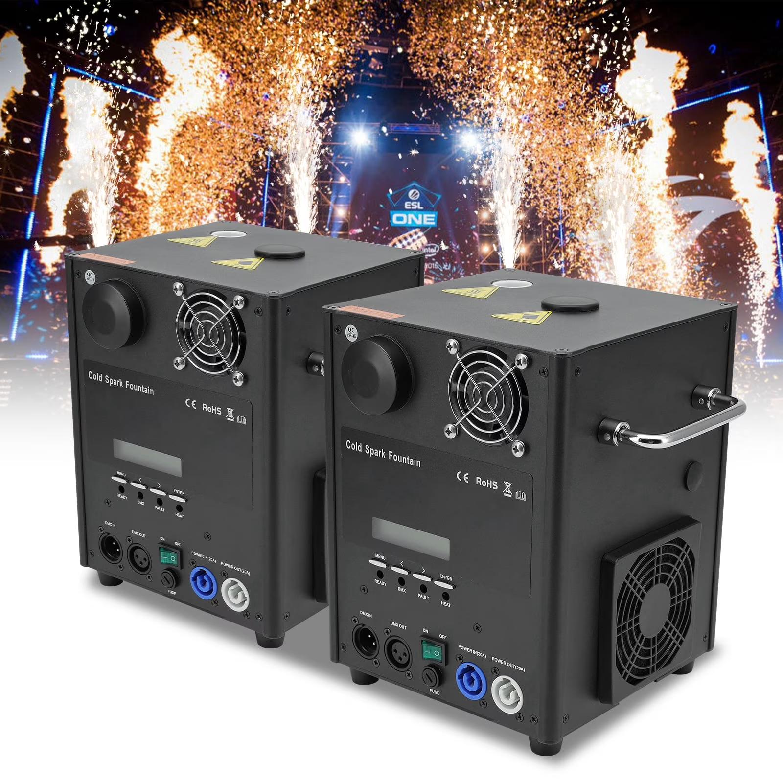 A pair of cold spark machines