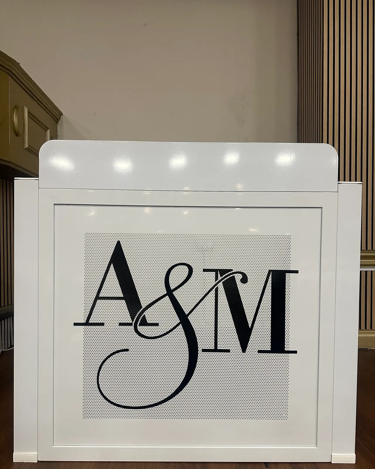 Customised DJ booth with personalised monogram